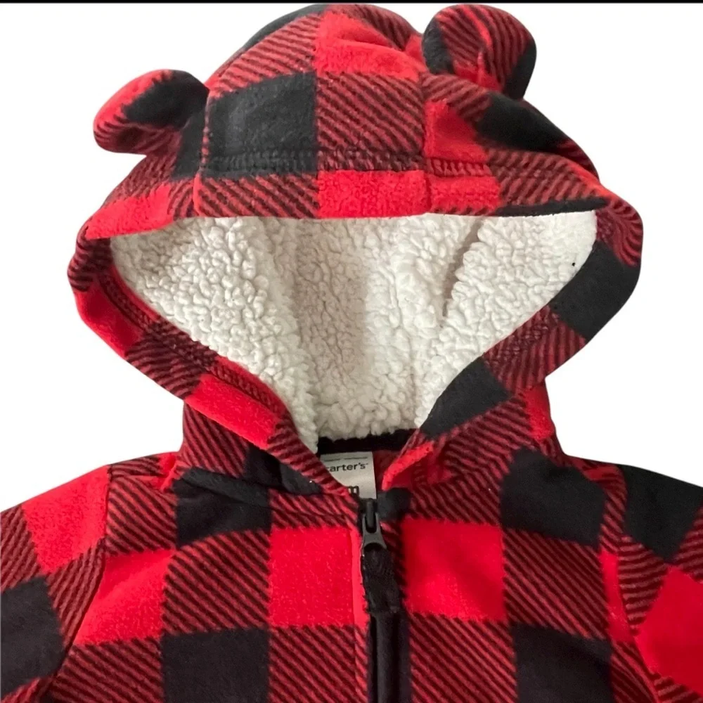 Carter’s Red and Black Plaid Baby One Piece Hoodie.